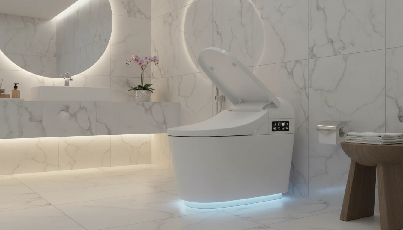 smart toilet with bidet functionality in a modern luxury bathroom